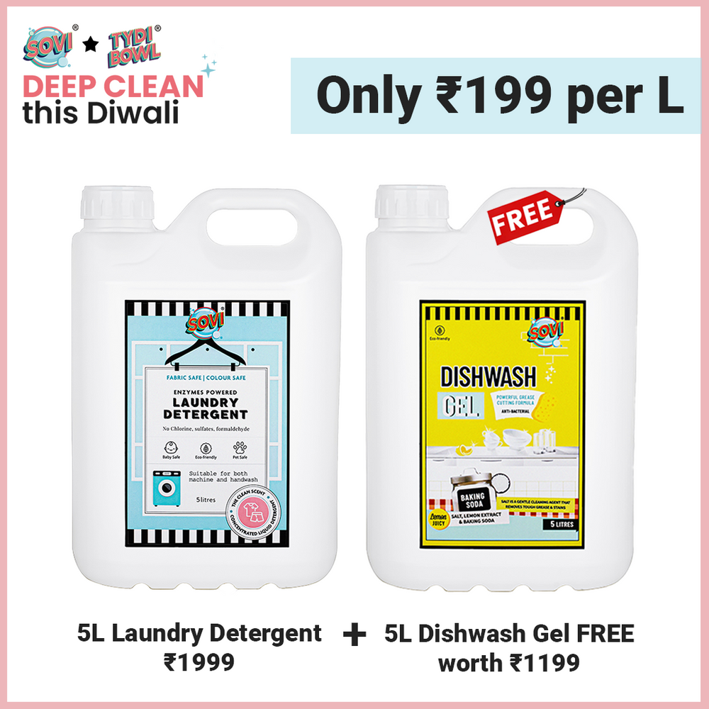 SOVI® Dishwash Gel 5 Liters worth ₹1199 FREE with SOVI® Laundry Liquid Detergent 5 Liters worth ₹1999 - EarthBased