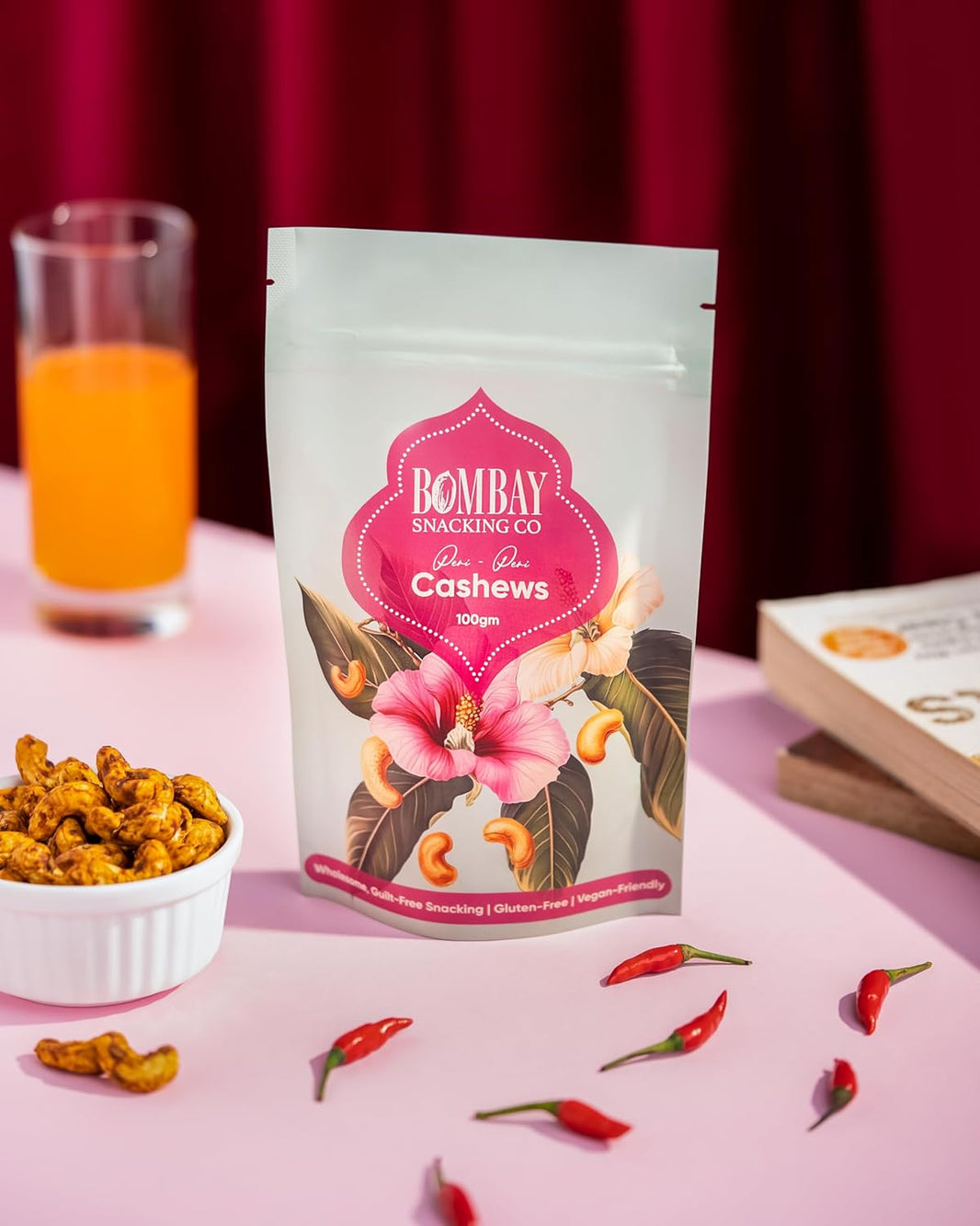 Bombay Snacking Co. Roasted Zesty Peri Peri Cashews (100g) – No-Oil, Protein-Rich Dry Fruit Snack | Bold Spice & Gourmet Crunch