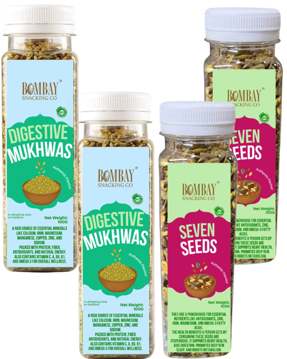 Bombay Snacking Co. Superfood Combo – 4 Pack | Roasted Seven Seeds Mix & Mint Digestive Mukhwas | Ultimate Wellness & Freshness | 100% Natural - EarthBased