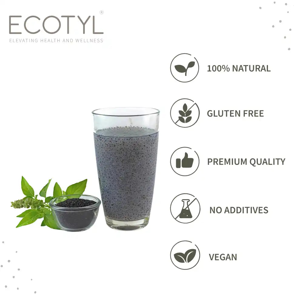 Ecotyl Basil Seeds | Sabja Seeds | Rich in Omega-3 & Fibre | Detox & Hydrate | 250g - EarthBased