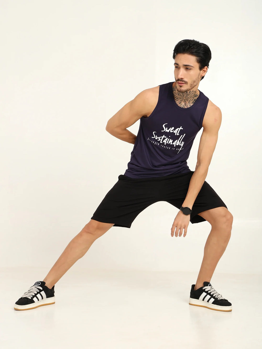 Men’s Bamboo Gym Vest – Soft, Breathable Workout Tank in Navy Blue - EarthBased