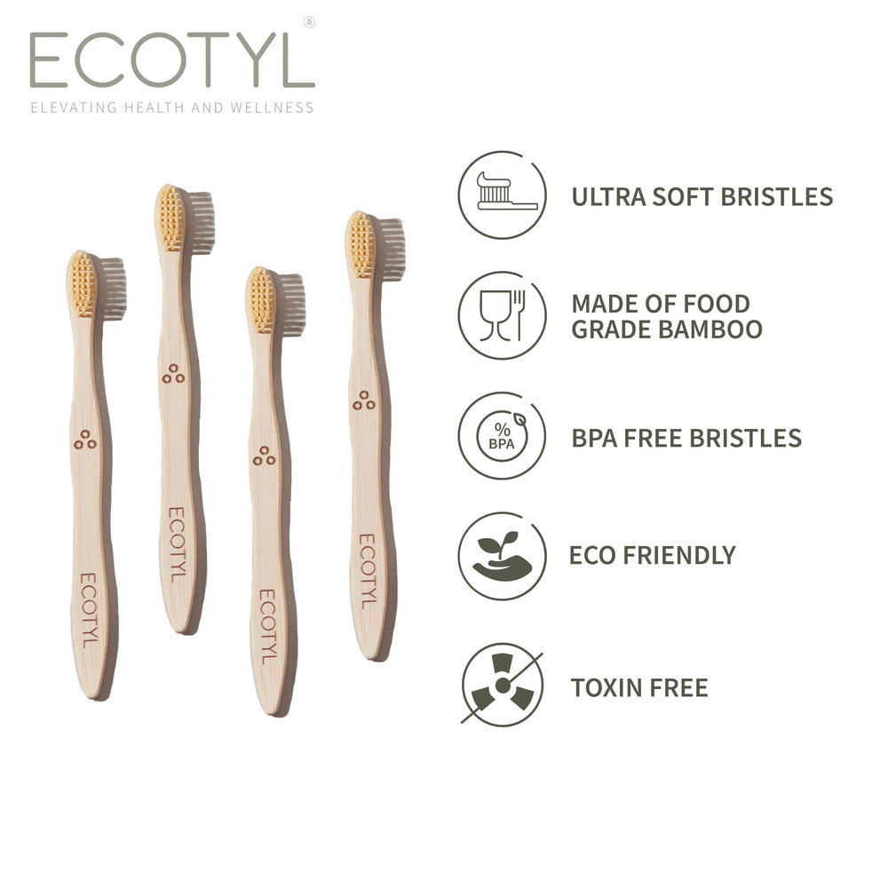 Ecotyl Bamboo Tooth Brush | Ultra Soft Bristles | Thorough Cleaning | Set of 4 - EarthBased