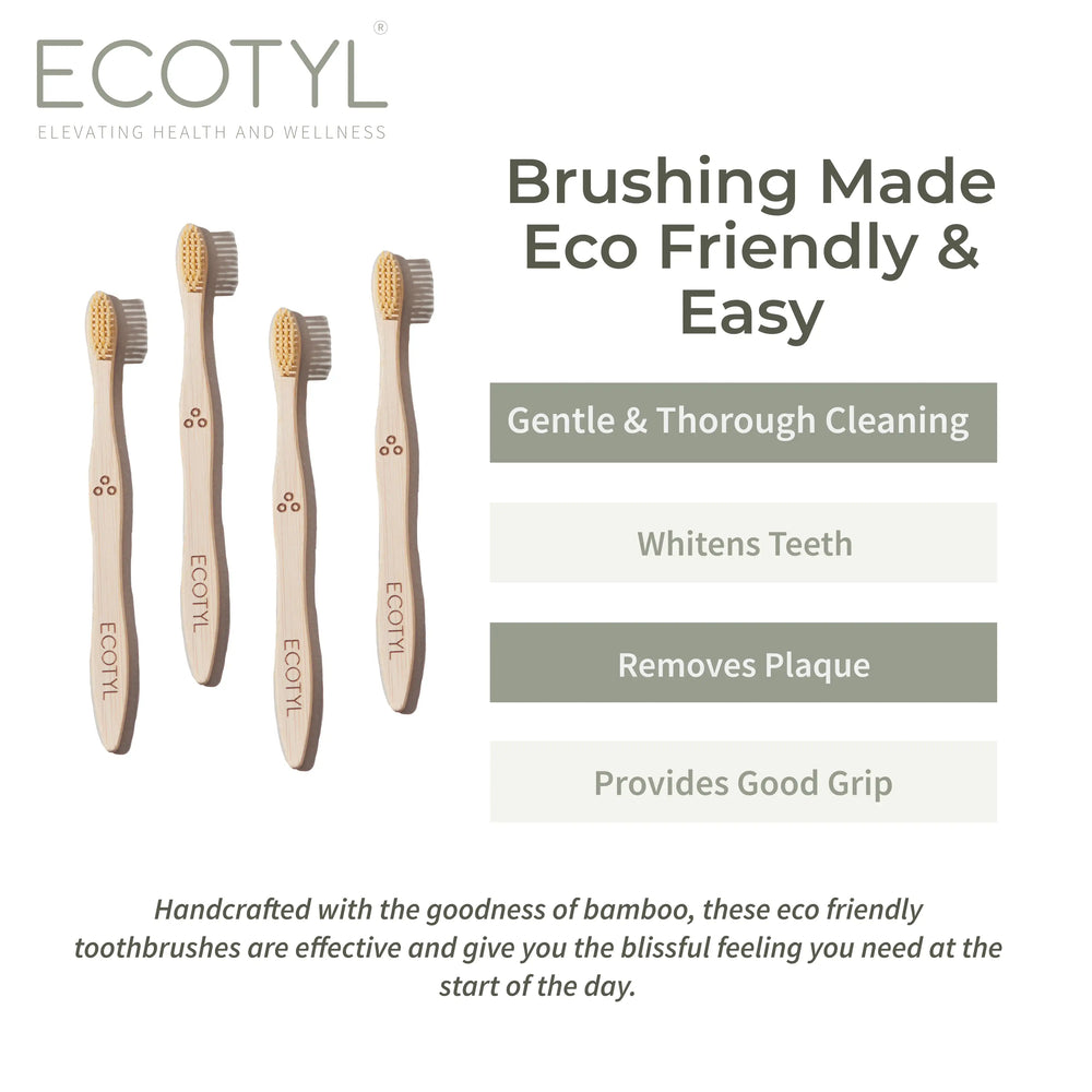 Ecotyl Bamboo Tooth Brush | Ultra Soft Bristles | Thorough Cleaning | Set of 4 - EarthBased