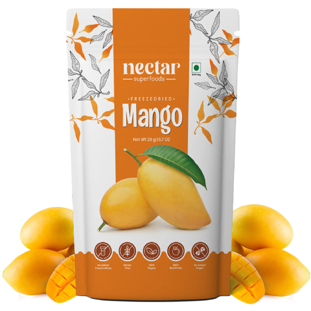 NECTAR SUPER FOODS- FREEZE DRIED MANGO SLICES- PACK OF 2 UNITS 20 GM EACH - EarthBased