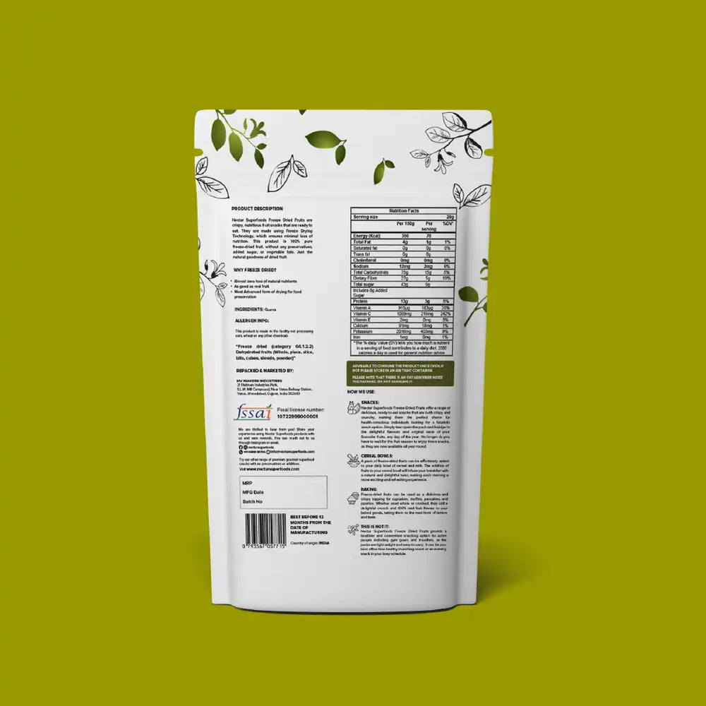 NECTAR SUPERFOODS- FREEZE DRIED GUAVA CUBES- PACK OF 2 UNITS 20 GM EACH - EarthBased