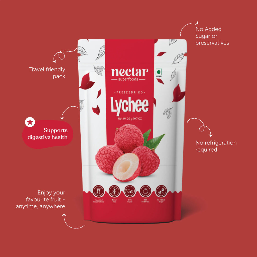 NECTAR SUPERFOODS- FREEZE DRIED LYCHEE WHOLE- PACK OF 2 UNITS 20 GM EACH - EarthBased