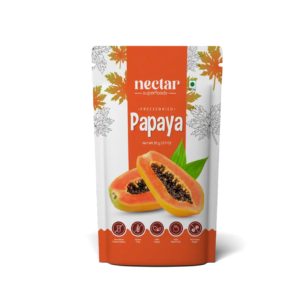 NECTAR SUPER FOODS- FREEZE DRIED PAPAYA CUBES- PACK OF 2 UNITS 20 GM EACH - EarthBased