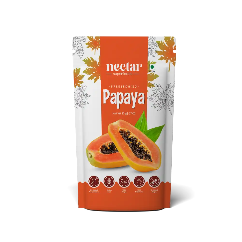 NECTAR SUPER FOODS- FREEZE DRIED PAPAYA CUBES- PACK OF 2 UNITS 20 GM EACH - EarthBased