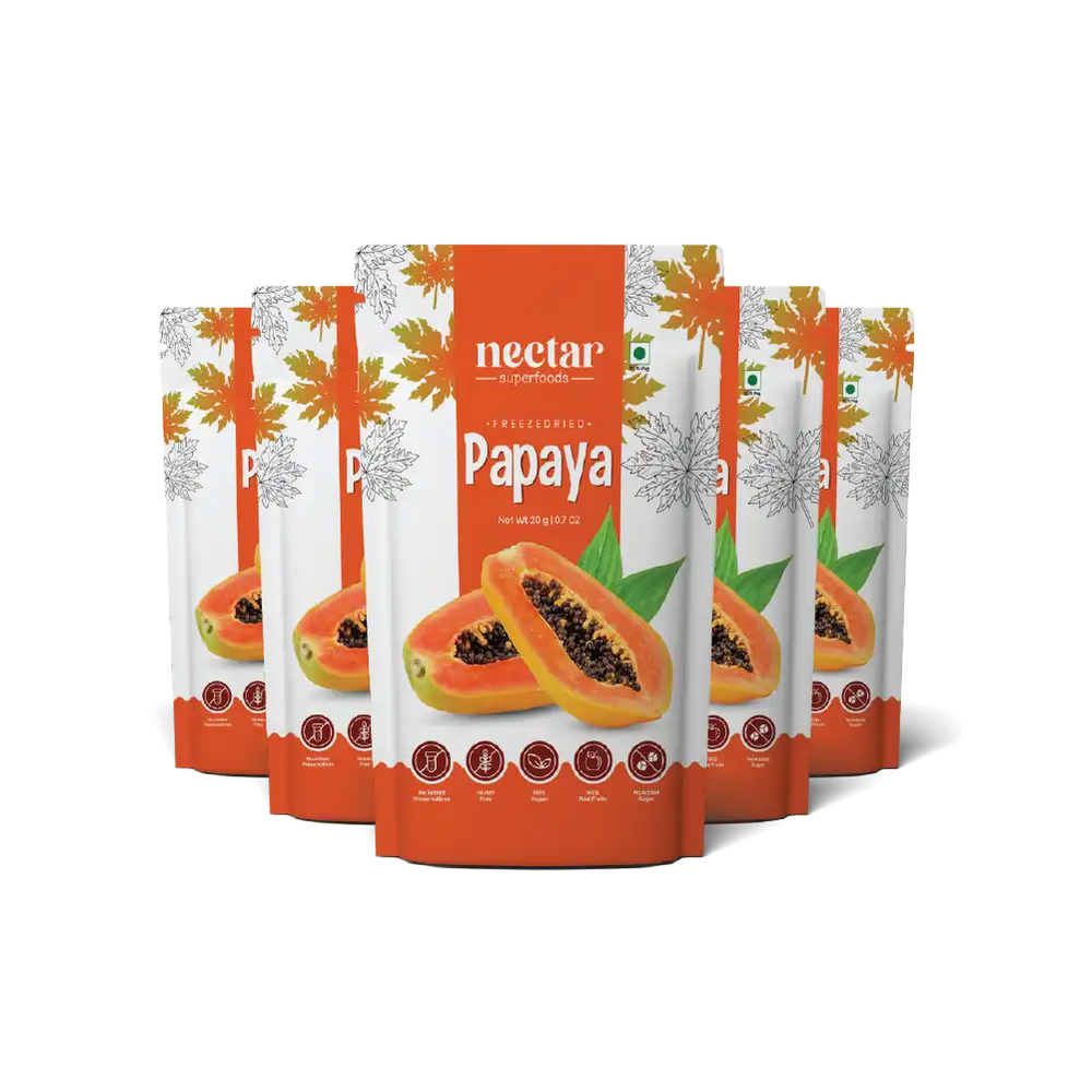 NECTAR SUPER FOODS- FREEZE DRIED PAPAYA CUBES- PACK OF 2 UNITS 20 GM EACH - EarthBased