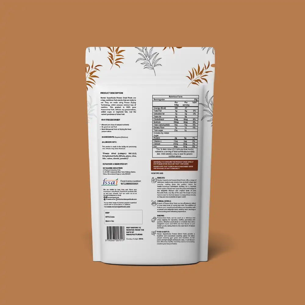 NECTAR SUPERFOODS- FREEZE DRIED SAPOTA SLICES- PACK OF 2 UNITS 20 GM EACH - EarthBased