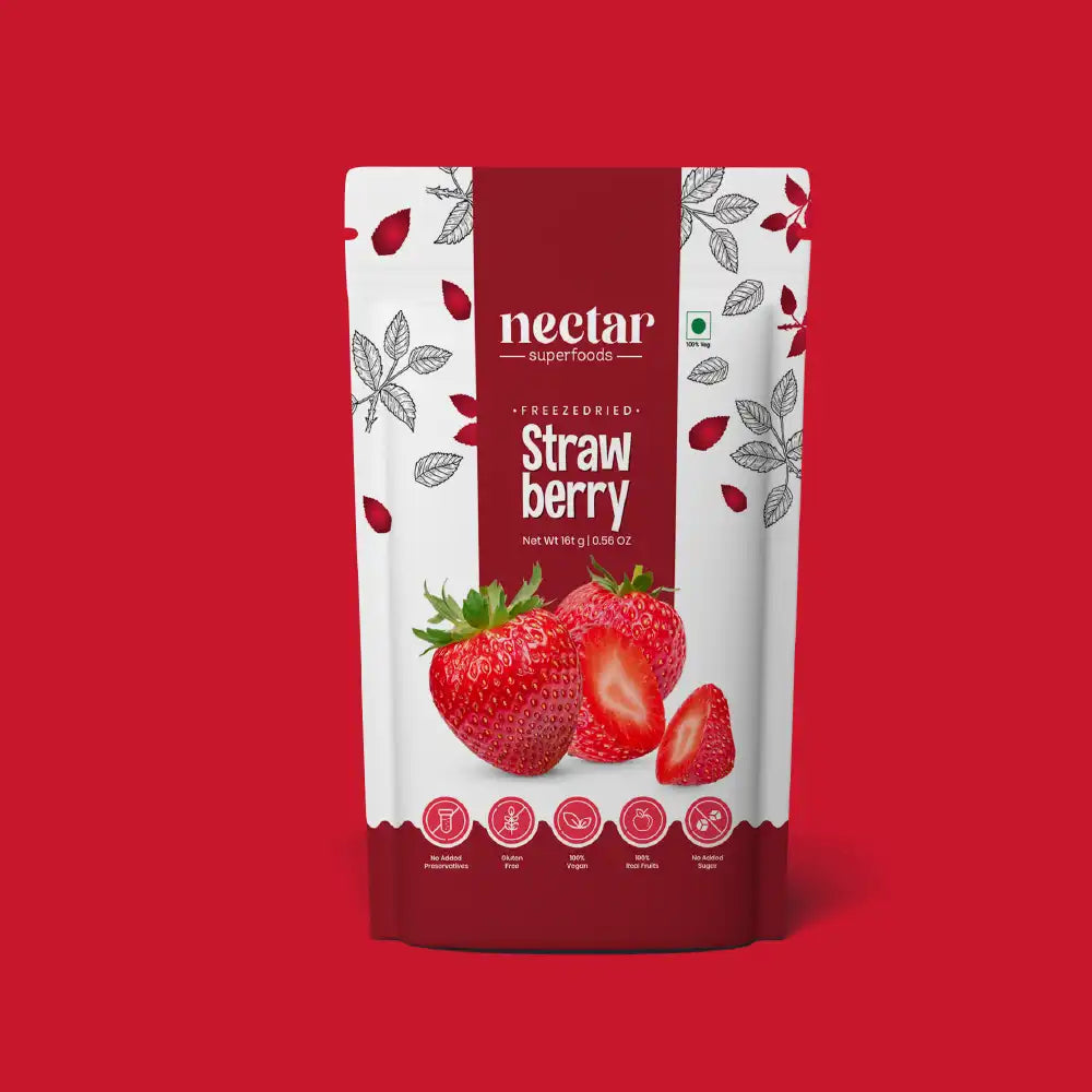 NECTAR SUPER FOODS- FREEZE DRIED STRAWBERRY SLICES - PACK OF 2 UNITS 16 GM EACH - EarthBased