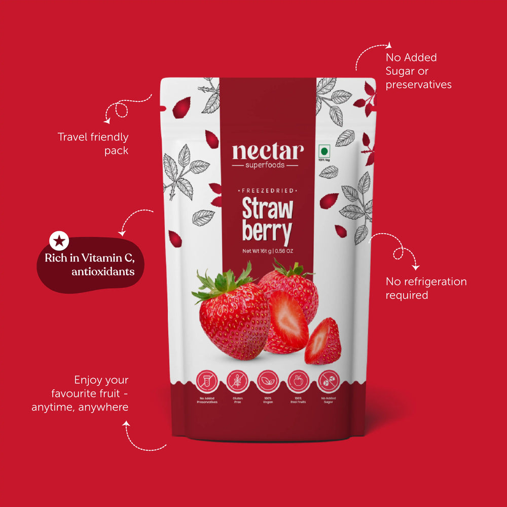 NECTAR SUPER FOODS- FREEZE DRIED STRAWBERRY SLICES - PACK OF 2 UNITS 16 GM EACH - EarthBased
