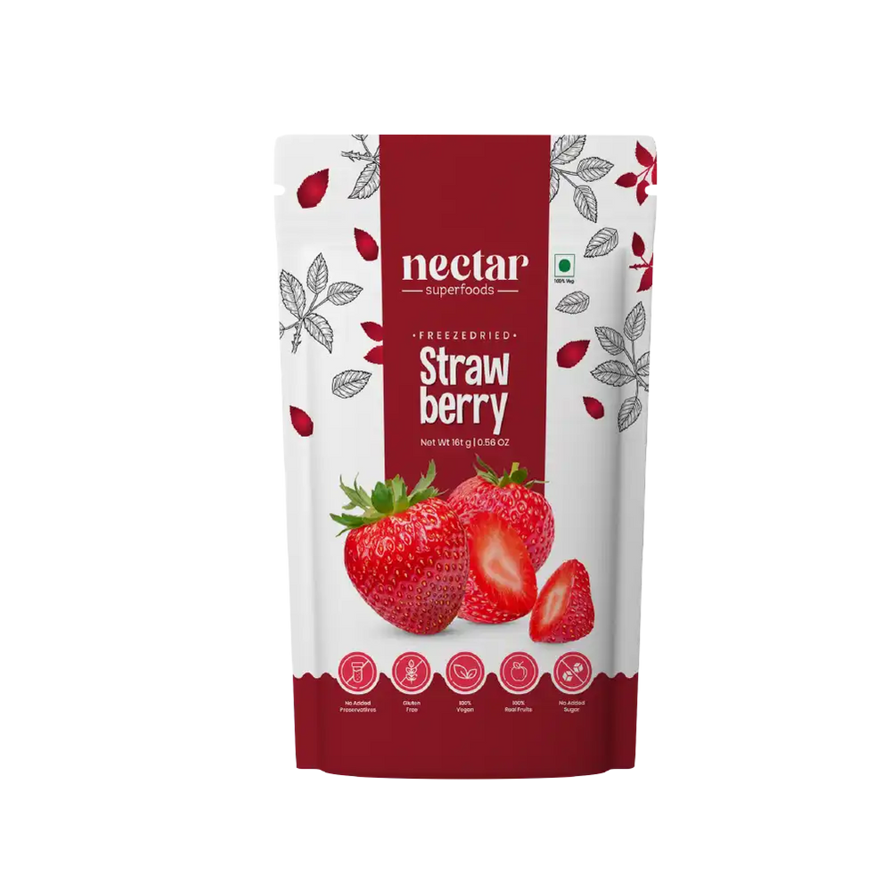NECTAR SUPER FOODS- FREEZE DRIED STRAWBERRY SLICES - PACK OF 2 UNITS 16 GM EACH - EarthBased