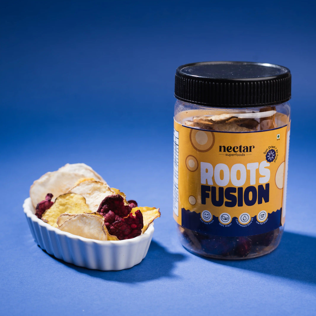 NECTAR SUPER FOODS- SUN DRIED AIR FRIED ROOTS FUSION CHIPS- PACK OF 3 UNITS 40 GM EACH - EarthBased