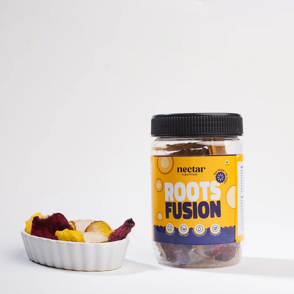 NECTAR SUPER FOODS- SUN DRIED AIR FRIED ROOTS FUSION CHIPS- PACK OF 3 UNITS 40 GM EACH - EarthBased