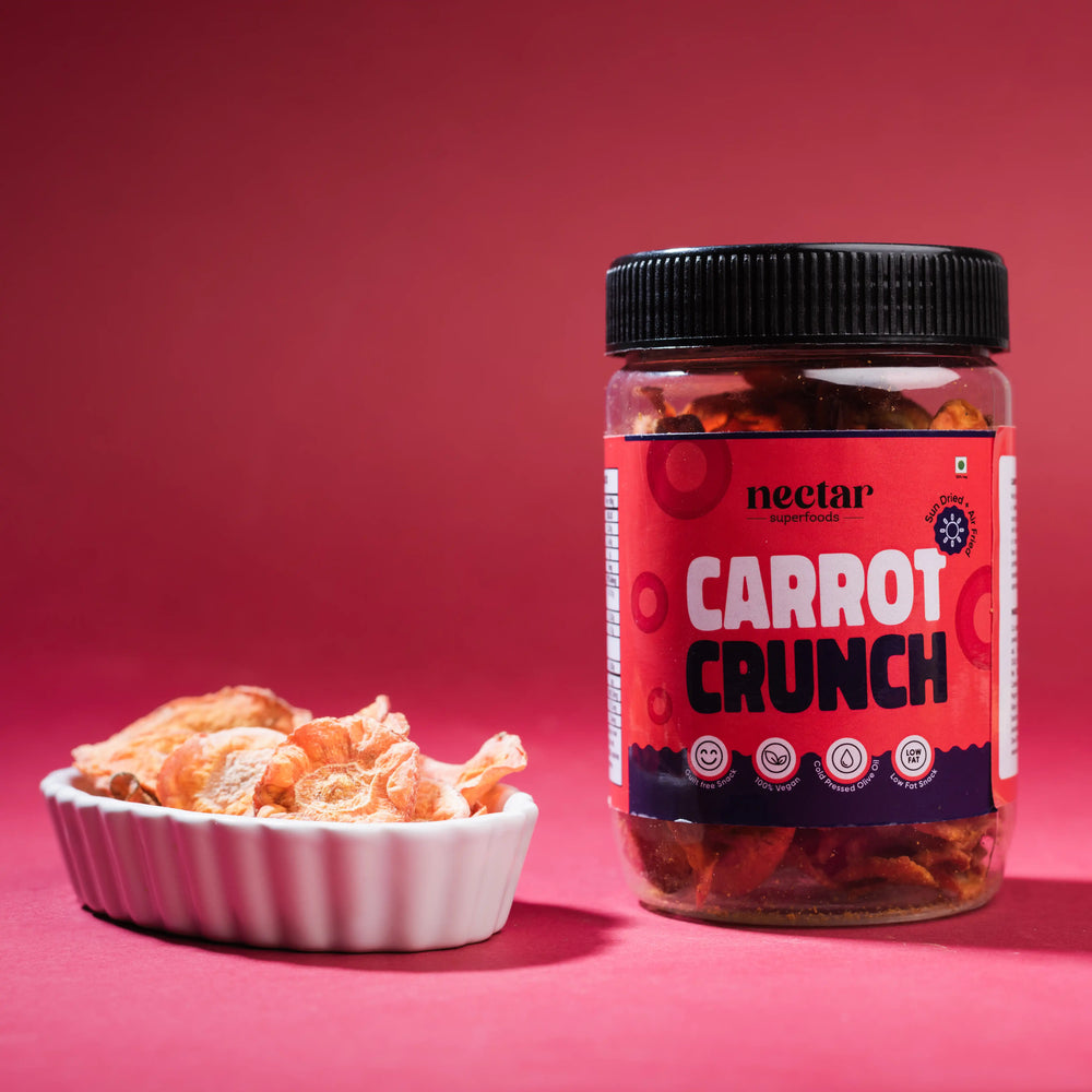 NECTAR SUPERFOODS- SUN DRIED AIR FRIED CARROT CRUNCH CHIPS - PACK OF 3 UNITS 40 GM EACH - EarthBased