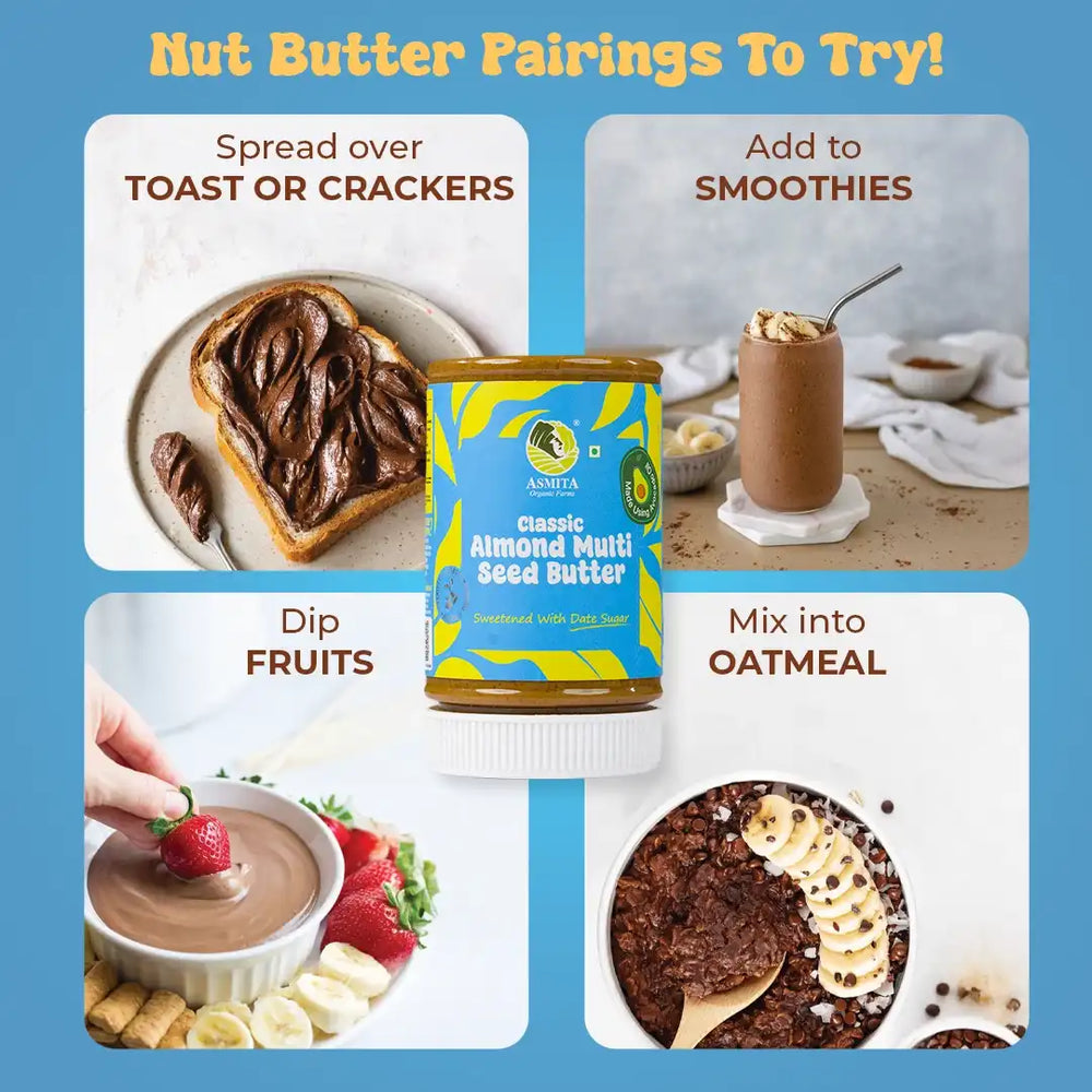 Classic Almond Multiseed Butter - 250 gm | Asmita Organic Farms - EarthBased