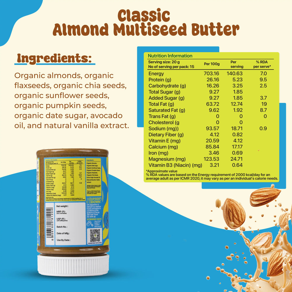 Classic Almond Multiseed Butter - 250 gm | Asmita Organic Farms - EarthBased