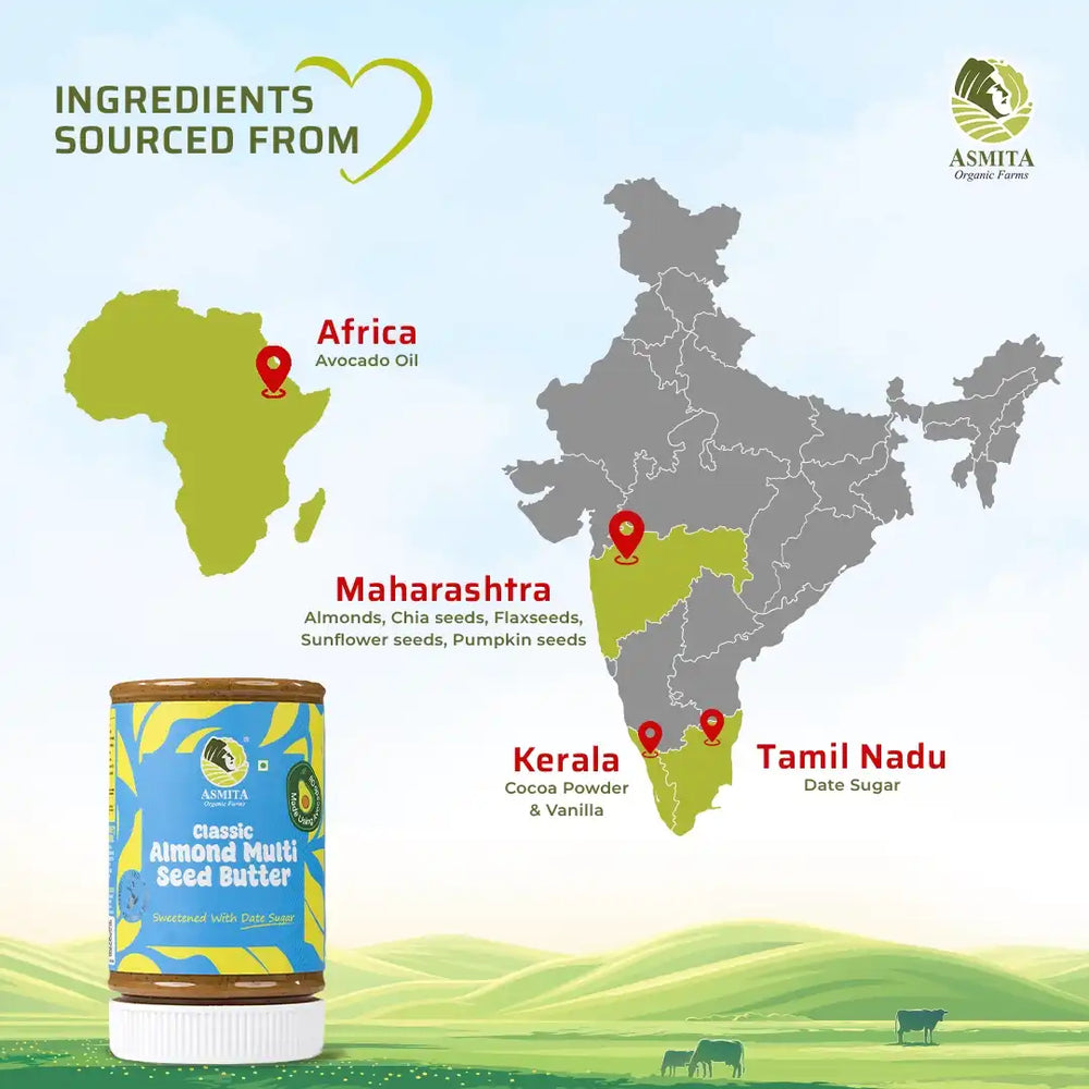 Classic Almond Multiseed Butter - 250 gm | Asmita Organic Farms - EarthBased