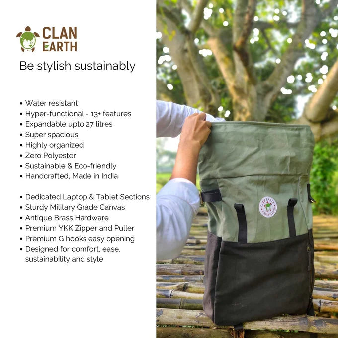 Pangolin Backpack- Olive Green & Charcoal Black | Clan Earth - EarthBased