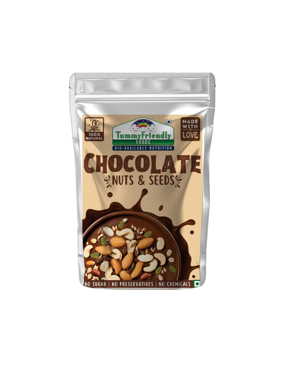 Tummy Friendly Foods Chocolate Nuts and Seeds Mix - 100g. Healthy Snacks for kids & Adults - EarthBased