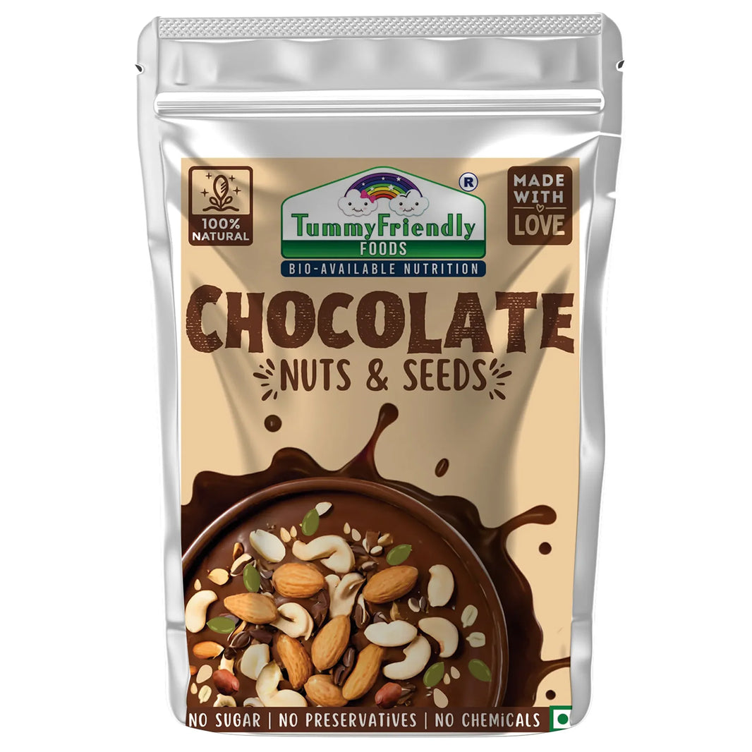 Tummy Friendly Foods Chocolate Nuts and Seeds Mix - 100g. Healthy Snacks for kids & Adults - EarthBased