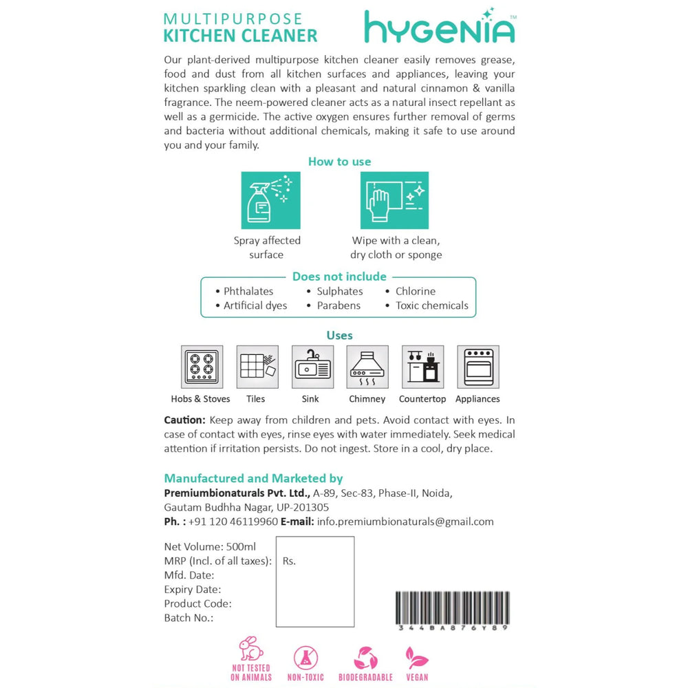 Hygenia Multipurpose Kitchen Cleaner - Grapefruit & Kaffir Lime 500ml - EarthBased