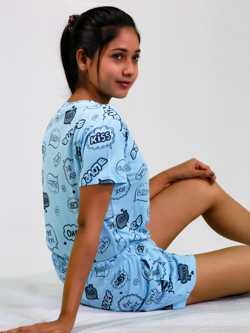 Happy Thoughts Print T-shirt & Shorts Set in Air Blue | Playout - EarthBased