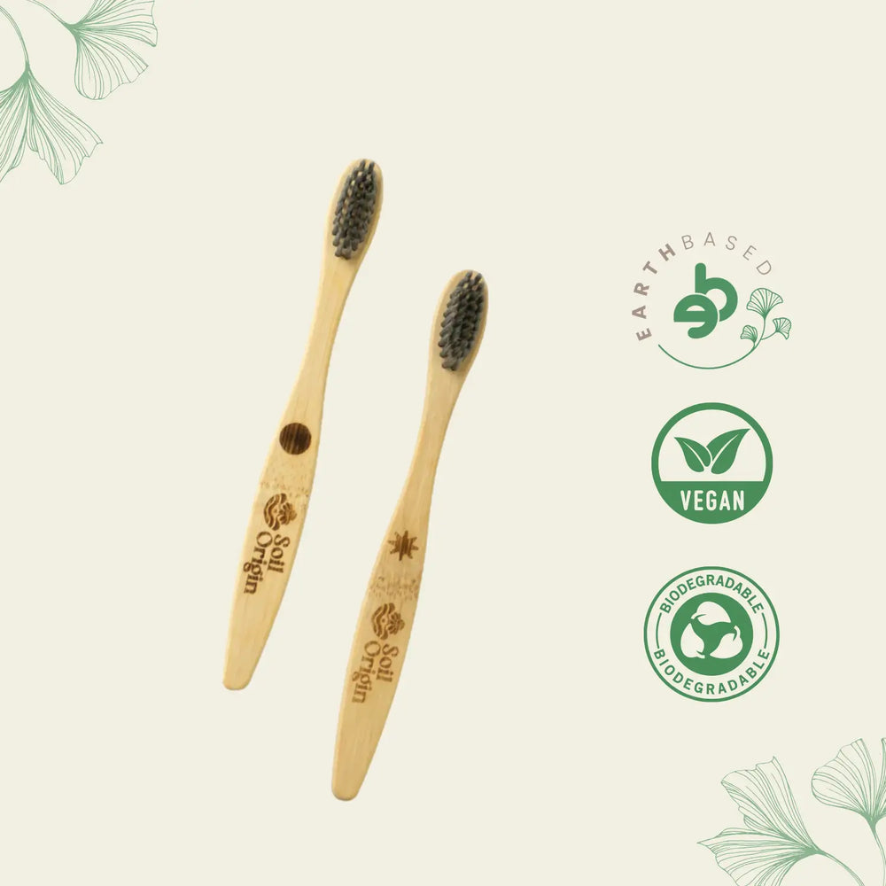 Kids Bamboo Brush (Charcol Bristles) - Set of 2 | Pack of 3 - EarthBased