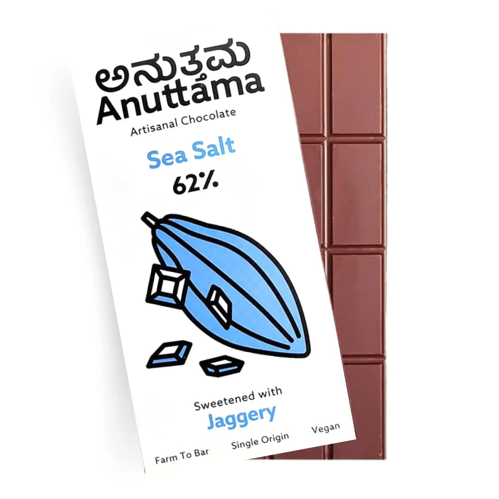 ANUTTAMA | Dark Chocolate | 62% Cocoa | Gift Pack Diwali Gift | Sea Salt | Natural Jaggery Sweetened | Handmade Chocolate | No Preservatives | Vegan | Natural Chocolate Bar 50 gm - EarthBased