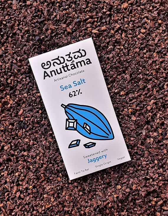 ANUTTAMA | Dark Chocolate | 62% Cocoa | Gift Pack Diwali Gift | Sea Salt | Natural Jaggery Sweetened | Handmade Chocolate | No Preservatives | Vegan | Natural Chocolate Bar 50 gm - EarthBased