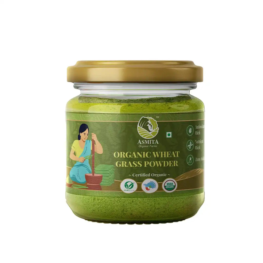 Organic Wheat Grass Powder - 100 gm | Asmita Organic Farms | Pack of 2 - EarthBased