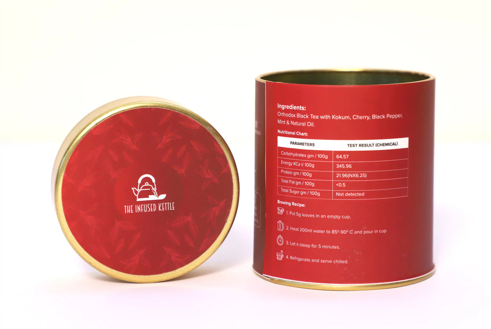 The Infused Kettle Premium Kokum & Cherry Iced Tea, Loose Black Tea Leaves Infused with Kokum, Cherry, Black Pepper & Mint, Low Caffeine Chai - EarthBased