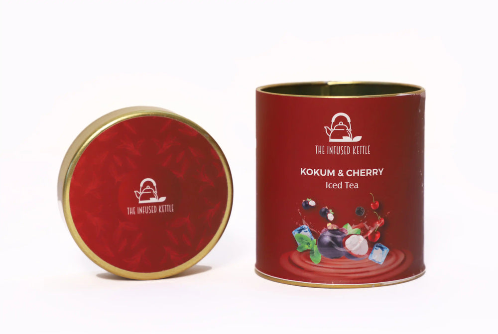 The Infused Kettle Premium Kokum & Cherry Iced Tea, Loose Black Tea Leaves Infused with Kokum, Cherry, Black Pepper & Mint, Low Caffeine Chai - EarthBased