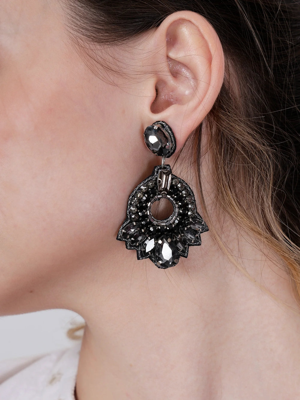 Black & Silver Crystals Midnight Bling Earrings – Elegant Sparkling Design with Stunning Contrast for a Glamorous Touch to Any Outfit - EarthBased