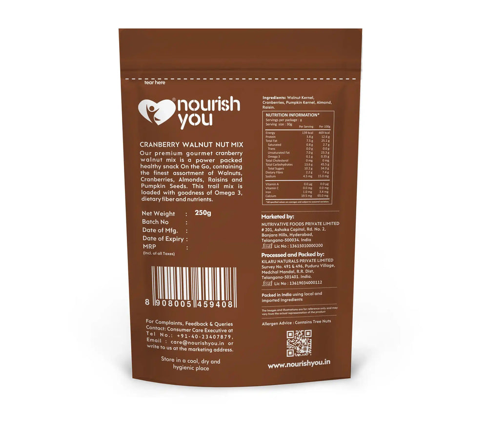 Nourish You CRANBERRY WALNUT NUTMIX 250G - EarthBased
