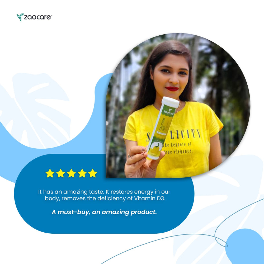 Zaocare Calcium & Vitamin D3 Effervescent Tablets | For Bone, Teeth & Muscle Health | 100% Vegan - EarthBased