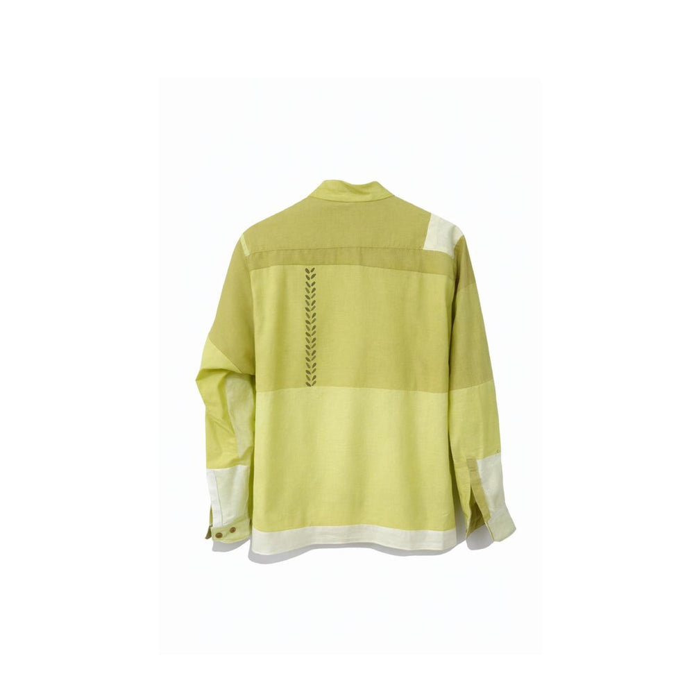 JOD green patchwork cotton shirt, casual fit unisex Pista Shirt