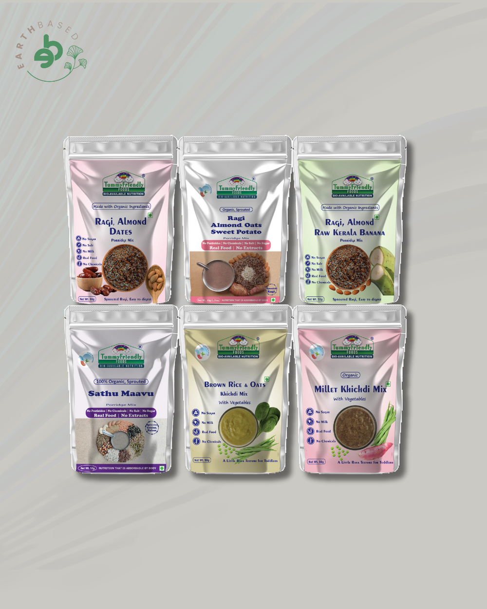 TummyFriendly Foods Certified Organic Baby Food For Toddlers, 1 Year plus. 6 Packs, 50g Each Cereal (300 g, Pack of 6) - EarthBased