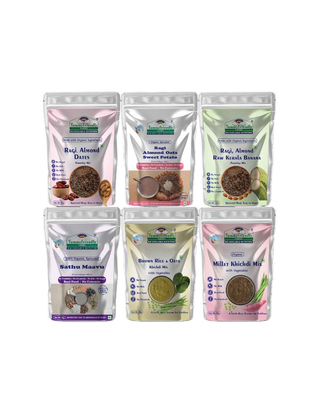 TummyFriendly Foods Certified Organic Baby Food For Toddlers, 1 Year plus. 6 Packs, 50g Each Cereal (300 g, Pack of 6) - EarthBased