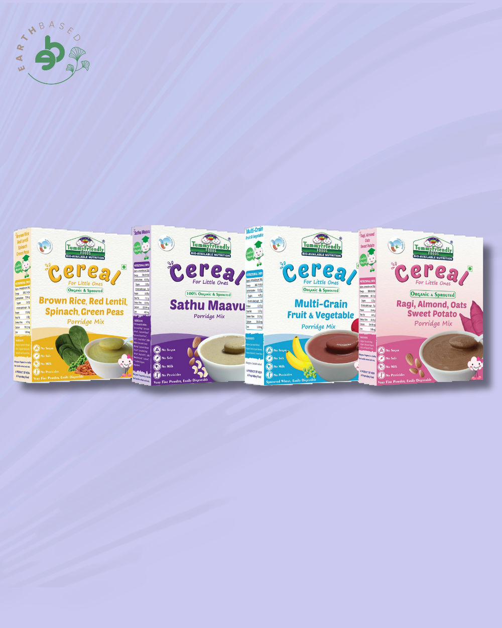 TummyFriendly Foods Organic Certified Stage3 Sprouted Porridge Mixes Combo - 4 Packs With Brown Rice | Organic Baby Food for 8 Months Old Baby |4 Packs, 200g Each - EarthBased