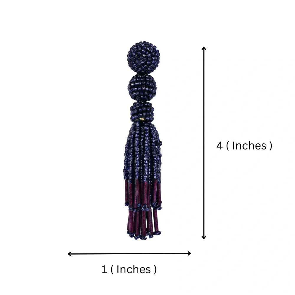 Chic Navy Blue Beaded Tassel Earrings - Sophisticated Statement jewellery - EarthBased