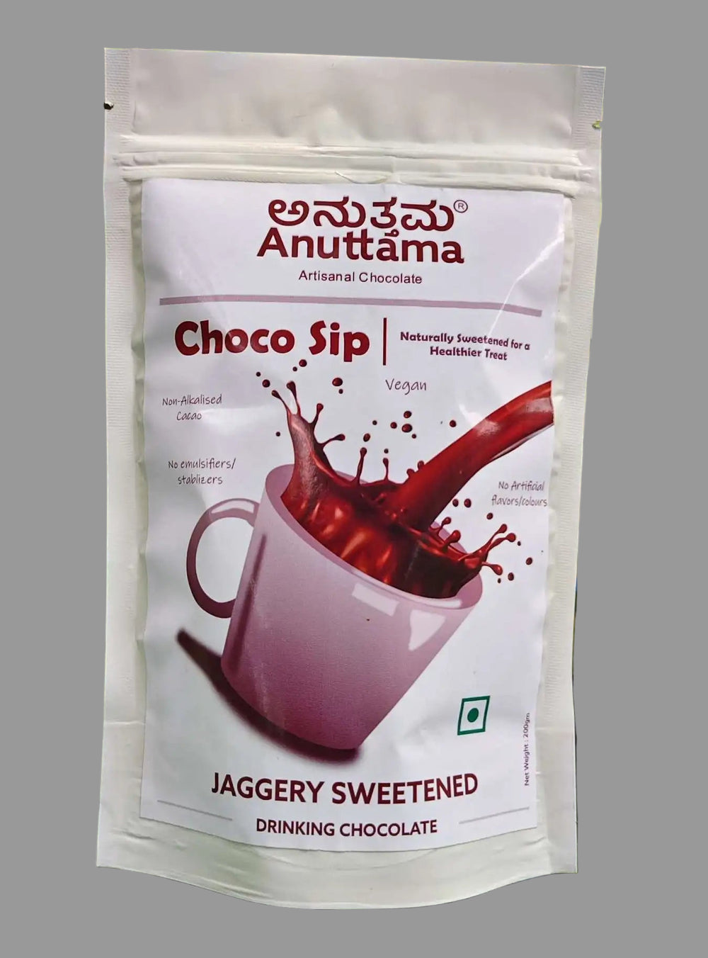 Choco Sip (Drinking chocolate powder) | Chocolate Drink | Non-Alkalized | Vegan & Gluten-Free | No Preservatives/Flavors/colors | Single Origin | Jaggery Sweetened by Anuttama - EarthBased