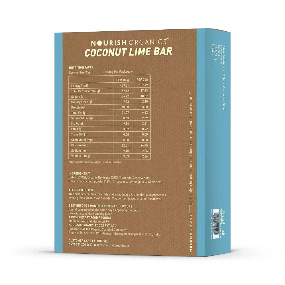 Nourish Organics Coconut Lime Bar, 30g (Pack of 6) - EarthBased