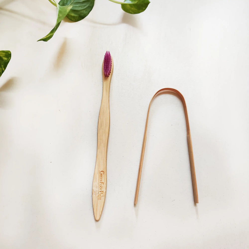 Combo-Bamboo Toothbrush & Bamboo Tongue Cleaner - EarthBased
