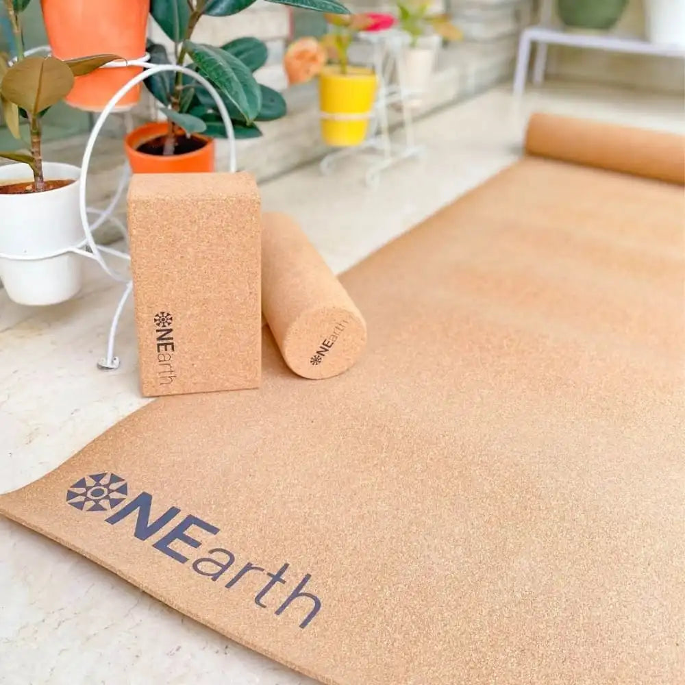 Cork Yoga Combo - Mat, Roller and Brick/ Block - Amalgamated Rubber | ONEarth - EarthBased
