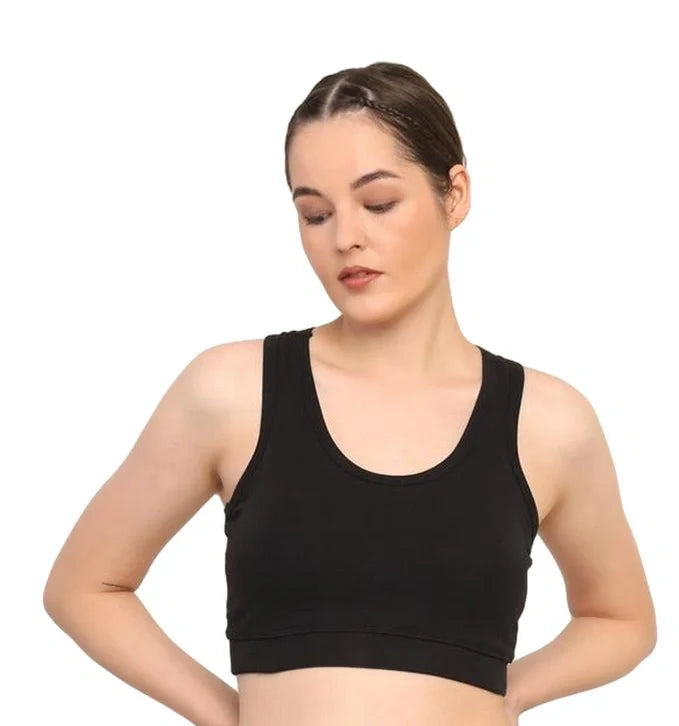 Cotton Sports Bra with Removable Pads – Breathable & Supportive Activewear | Black - EarthBased