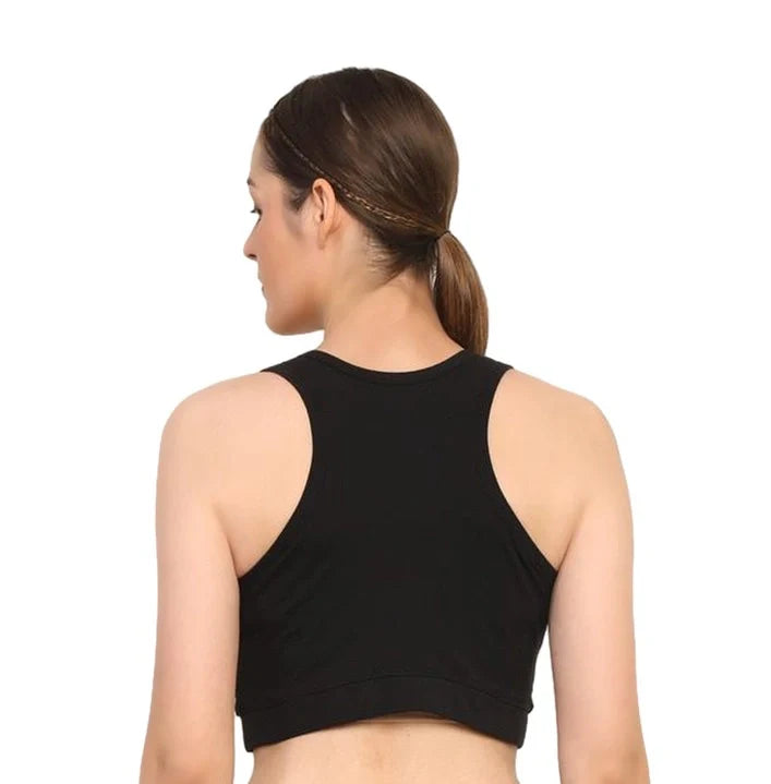 Cotton Sports Bra with Removable Pads – Breathable & Supportive Activewear | Black - EarthBased