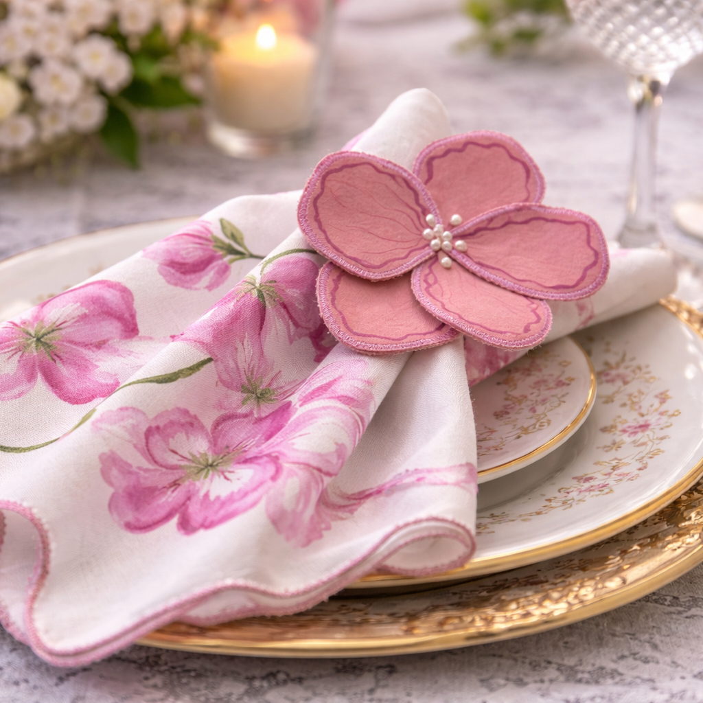 Custom cotton cloth napkins with personalized artwork or motifs, reusable table napkins for dining table styling, dinner parties and special occasions.