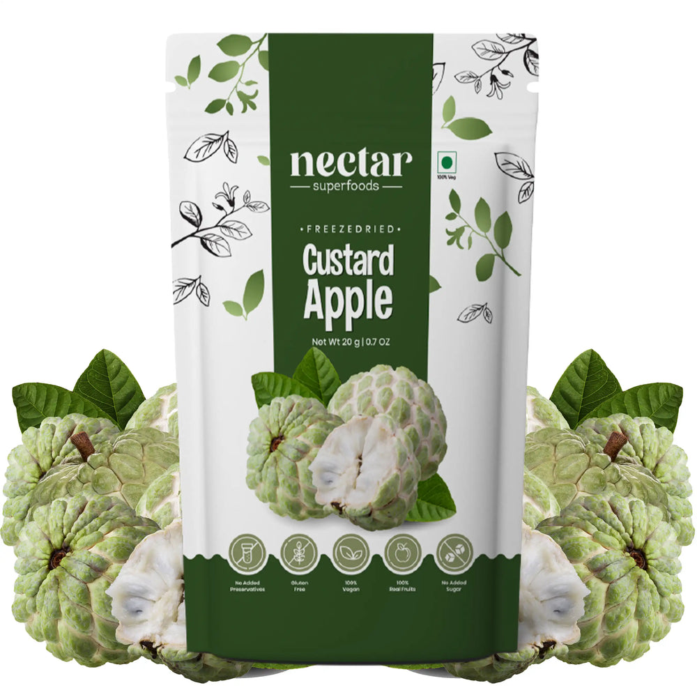 NECTAR SUPERFOODS- FREEZE DRIED CUSTARD APPLE CUBES- PACK OF 2 UNITS 20 GM EACH - EarthBased